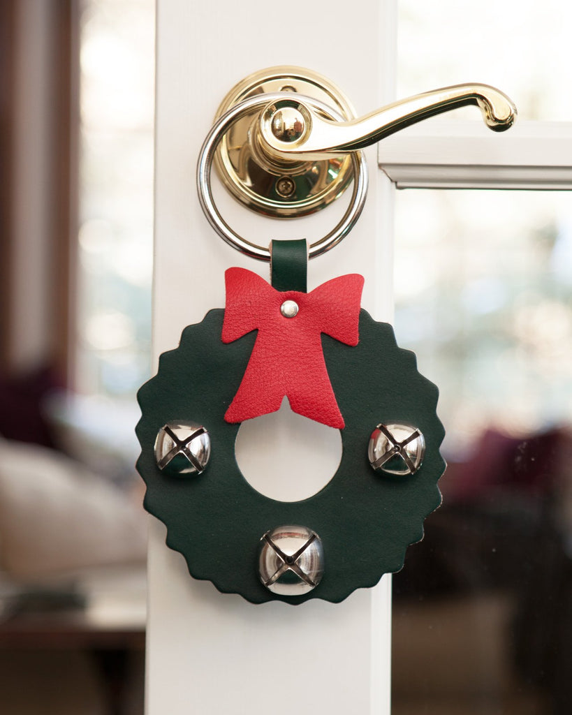 door decoration wreath green silver bells