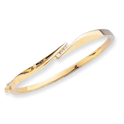 Bracelets,Bangle,Gold,Yellow,14K,5 mm,Polished,5 mm,Hinged,Casted,Diamond-cut,Safety Clasp,Diamond,G-I,Natural,Round,2.20 mm,3,0.041 ct,I1 (AA),Above $600