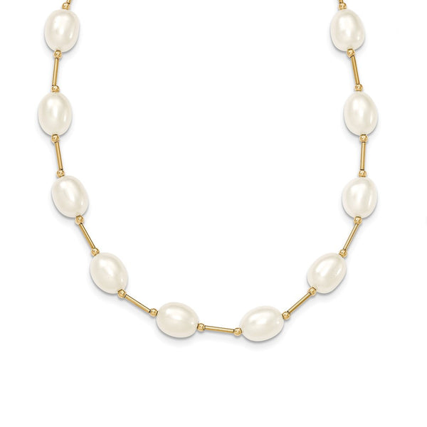 Necklaces,Pearl,Gold,Yellow,14K,18 in,7 mm,Lobster,4 mm,1,Pearl,Freshwater,Cultured,Bleaching,White,Pearl,Bead & Station