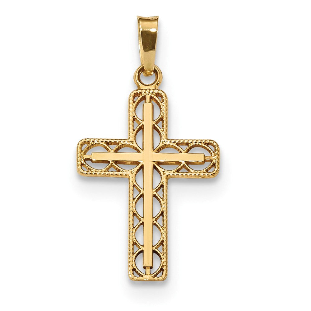 14K Yellow Gold Polished Filigree Cross Pendant