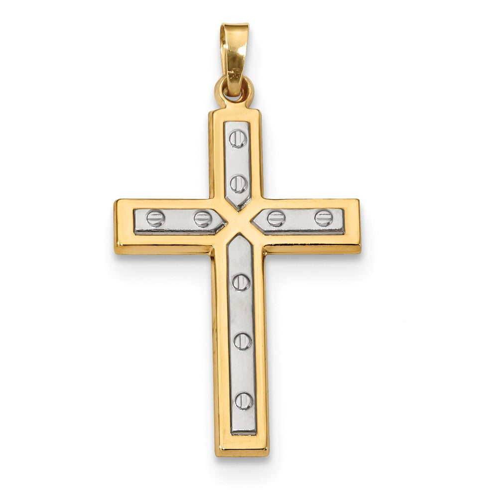 14K Yellow Gold With Rhodium Polished & Satin Cross Pendant