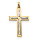 14K Yellow Gold With Rhodium Polished & Satin Cross Pendant
