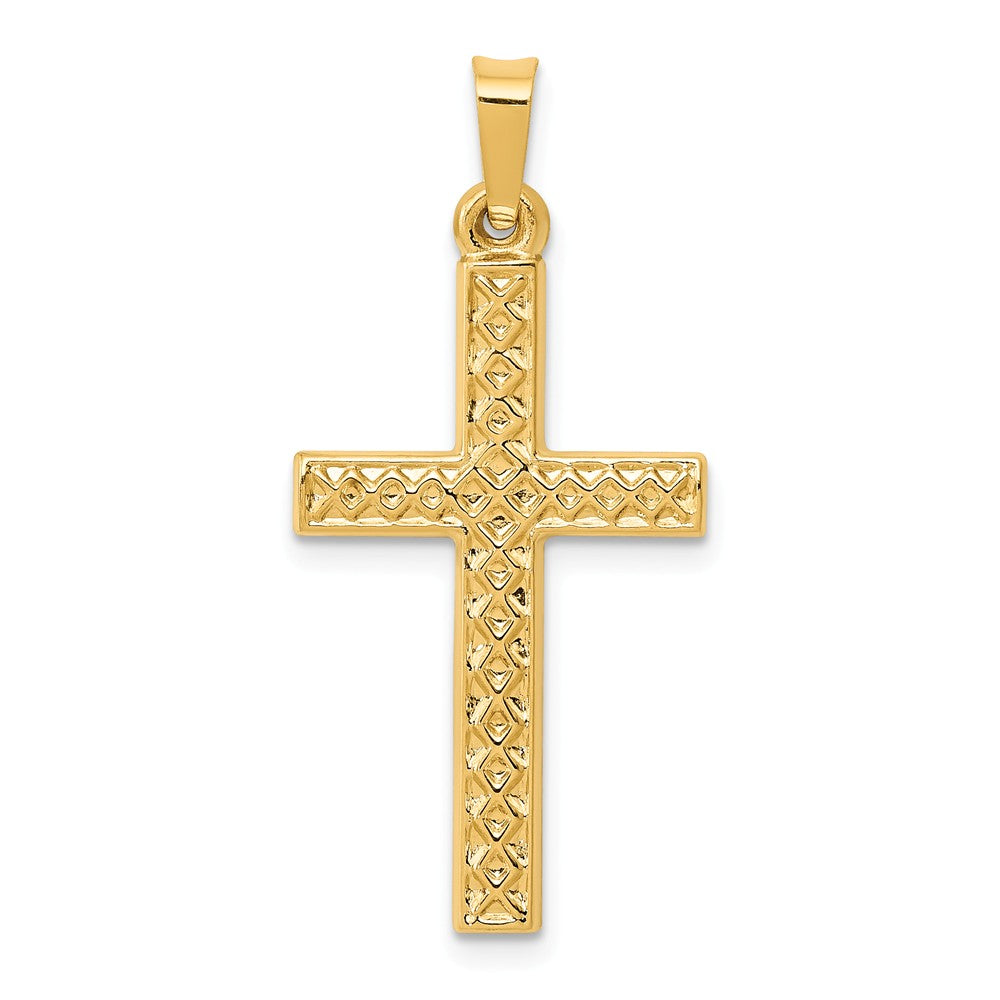 14K Yellow Gold Polished Lattice Textured Cross Pendant