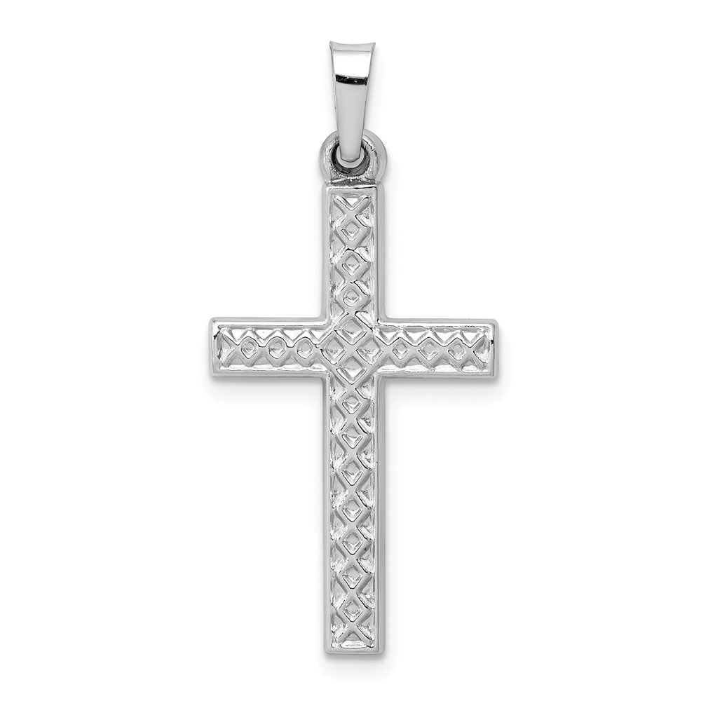 14K White Gold Polished Lattice Cross Pendant