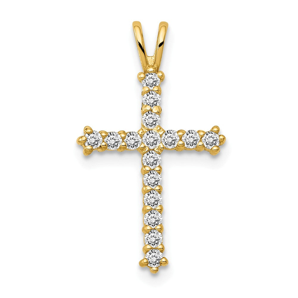 14K Yellow Gold Polished CZ Cross Chain Slide