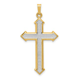 14K Yellow Gold With Rhodium Polished And Textured Passion Cross Pendant