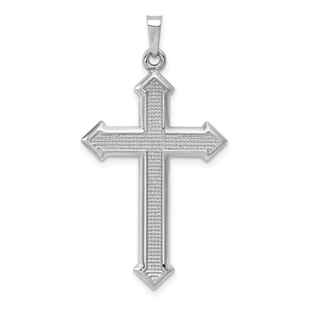 14K White Gold Polished And Textured Cross Pendant