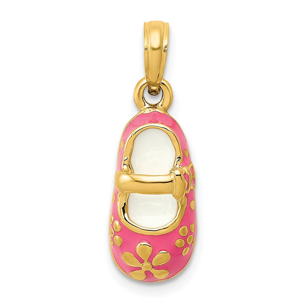 Solid,Polished,14K Yellow Gold,Enamel,Textured Back
