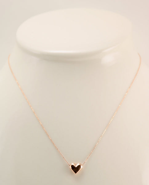 10K Rose Gold Cable Chain Necklace with Free Moving Heart Pendant