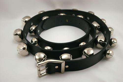 New Black Leather Silver Sleigh Bell Strap