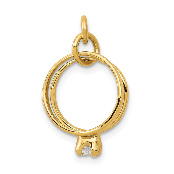 Solid,Casted,Polished,3-D,14K Yellow Gold,CZ