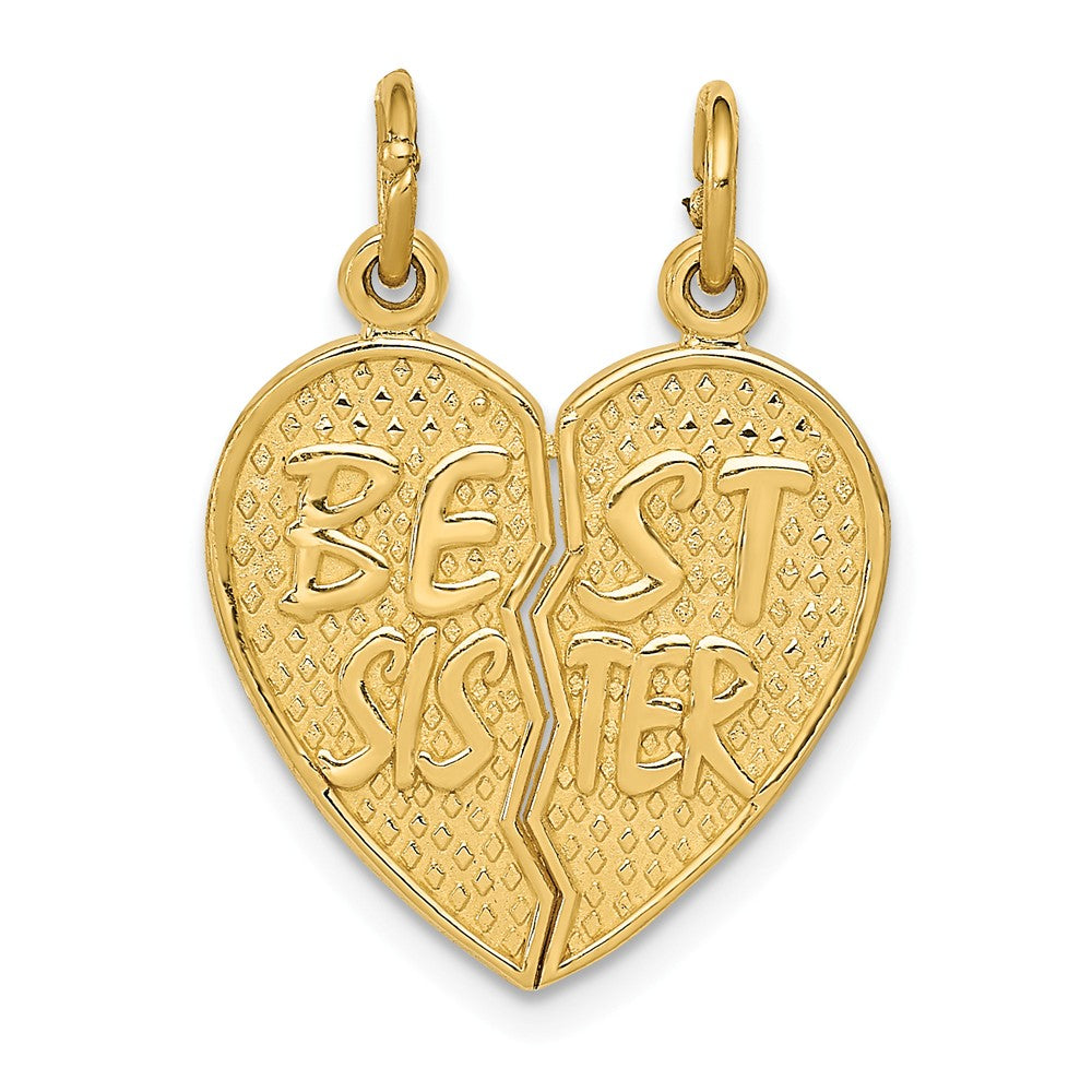 Solid,Polished,14K Yellow Gold,Textured Back,Heart,Two Piece,2-Piece Break Apart