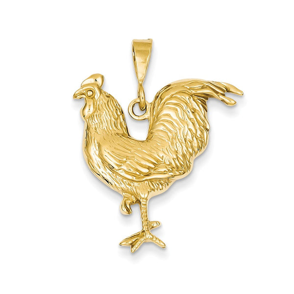 14K Yellow Gold  Solid Polished Open-Backed Rooster Pendant