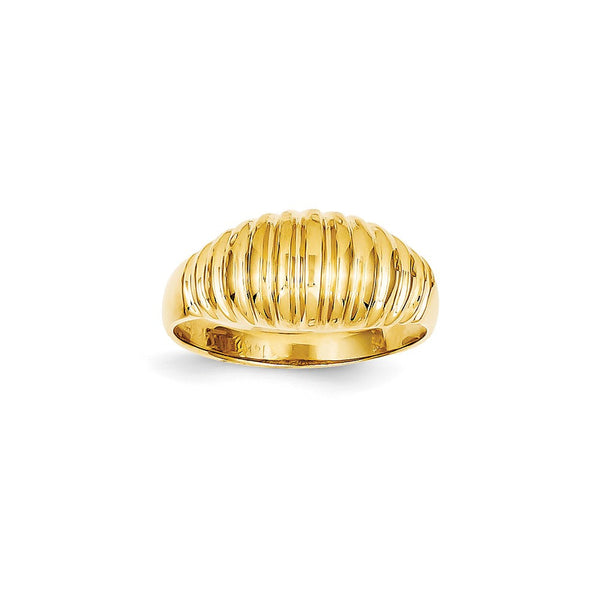 14k Yellow Gold High Polished Ribbed Dome Ring
