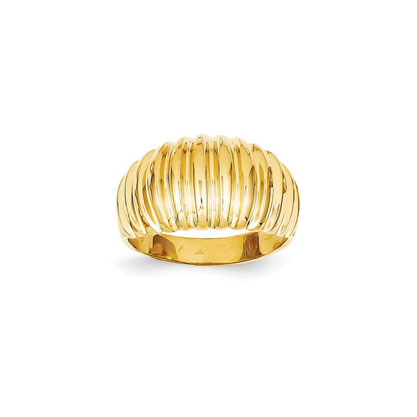 14K Yellow Gold Polished Scalloped Dome Ring