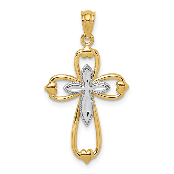 Solid,Casted,Diamond Cut,Polished,Open Back,14K Yellow Gold & Rhodium,Textured Back