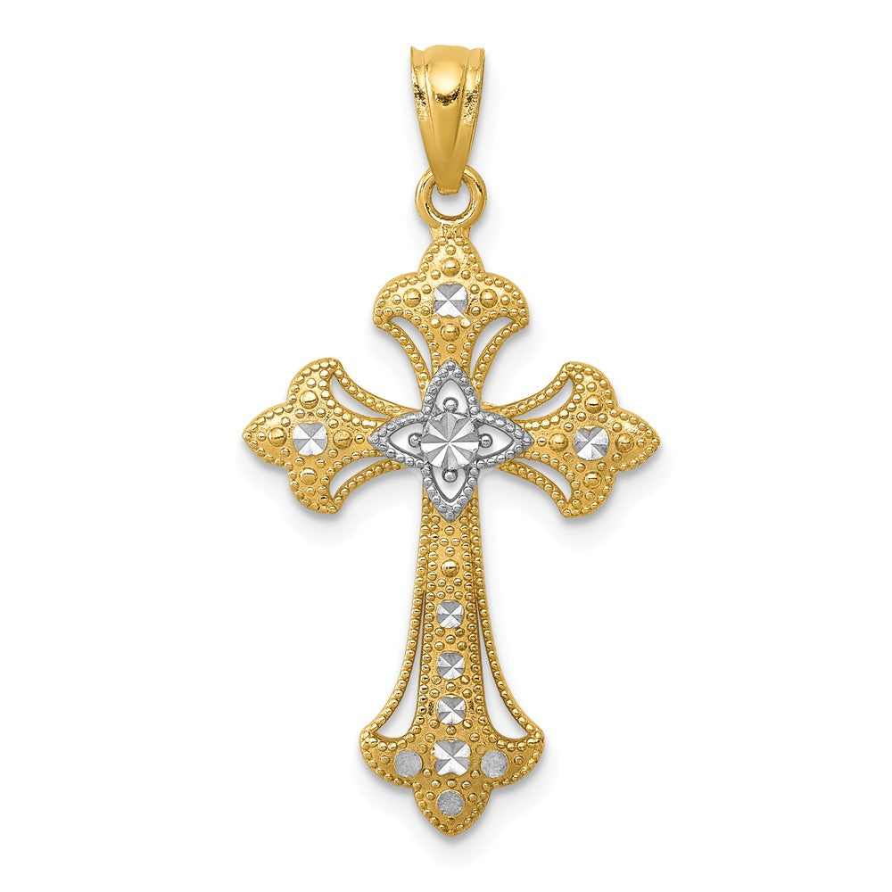 Solid,Polished,Open Back,14K Yellow Gold & Rhodium,Textured,Diamond Cut