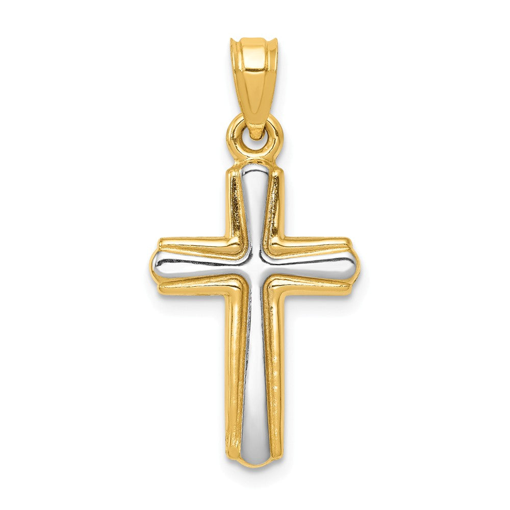 Polished,3-D,Hollow,14K Yellow Gold & Rhodium
