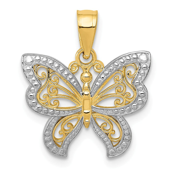 Diamond Cut,Polished,14K Yellow Gold & Rhodium,Textured