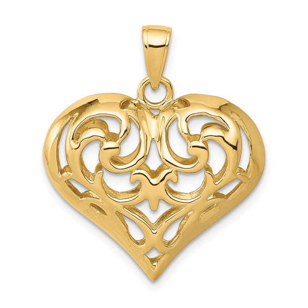 Polished,14K Yellow Gold,Hollow,Filigree,Diamond Cut