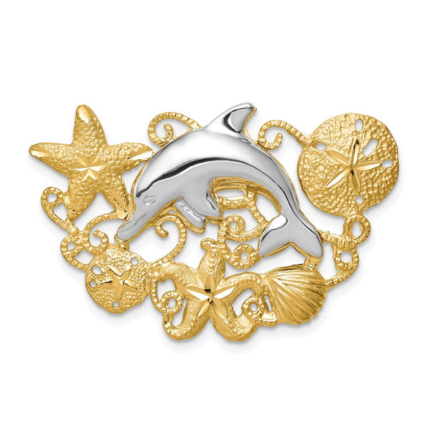 Solid,Casted,Diamond Cut,Polished,Satin,14K Two-Tone,Open Back,Hidden Bail,Fits Up to 5mm Regular,Fits Up to 6mm Fancy