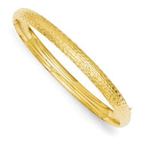 Bracelets,Bangle,Gold,Yellow,14K,7 mm,Polished,7 mm,Fold Over Catch,Hinged,Hammered,Semi-Solid,Above $600