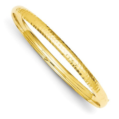 Bracelets,Bangle,Gold,Yellow,14K,6 mm,6 mm,Fold Over Catch,Hinged,Hammered,Semi-Solid,Between $400-$600