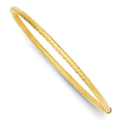 Bracelets,Bangle,Gold,Yellow,14K,3 mm,Brushed,3 mm,Semi-Solid,Laser Cut,Diamond-cut,Above $600