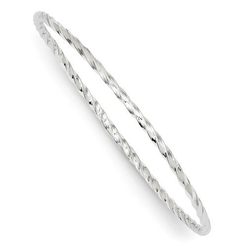 Bracelets,Bangle,Gold,White,14K,2.5 mm,Polished,Rhodium,8 in,2.5 mm,Semi-Solid,Between $200-$400