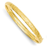 Bracelets,Bangle,Gold,Yellow,14K,7 mm,7 mm,Hinged,Laser Cut,Diamond-cut,Safety Clasp,Above $600