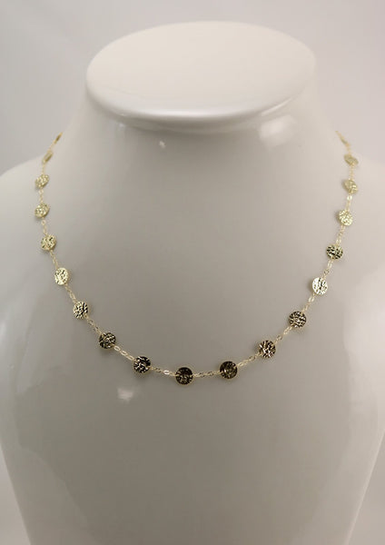 14K Yellow Gold Hammered Disk Necklace