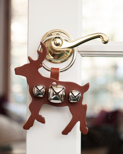 door decoration deer brown silver bells