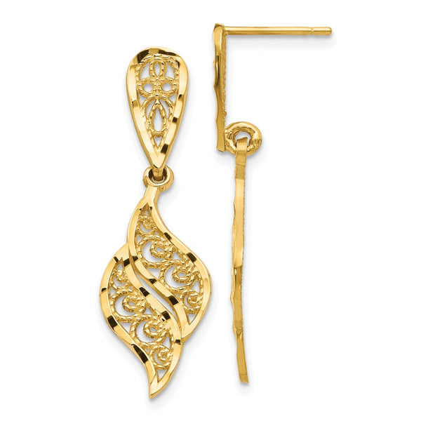 Diamond Cut,Polished,14K Yellow Gold,Post,Dangle