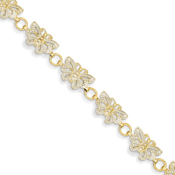 Polished,Lobster Clasp,14K Yellow Gold & Rhodium,Textured