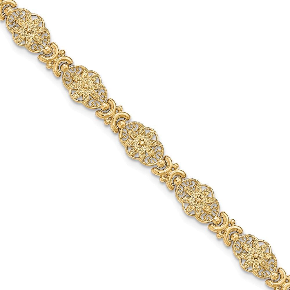 Polished,14K Yellow Gold,Lobster Clasp,Filigree,Textured