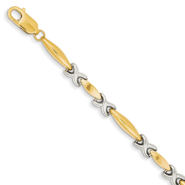 Solid,Casted,Polished,14K Two-Tone,Open Back,Lobster Clasp