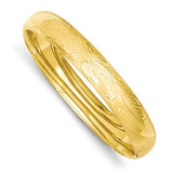 Bracelets,Bangle,Gold,Yellow,14K,14 mm,Brushed,7 in,14 mm,Hinged,Diamond-cut,Safety Bar,Bangle Bracelets