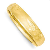 Bracelets,Bangle,Gold,Yellow,14K,5 mm,Brushed,7 in,5 mm,Hinged,Diamond-cut,Safety Bar,Bangle Bracelets