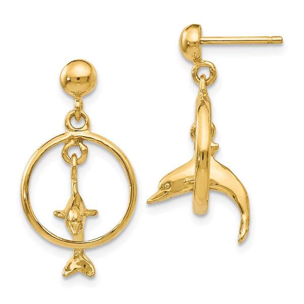 Polished,3-D,14K Yellow Gold,Post,Dangle