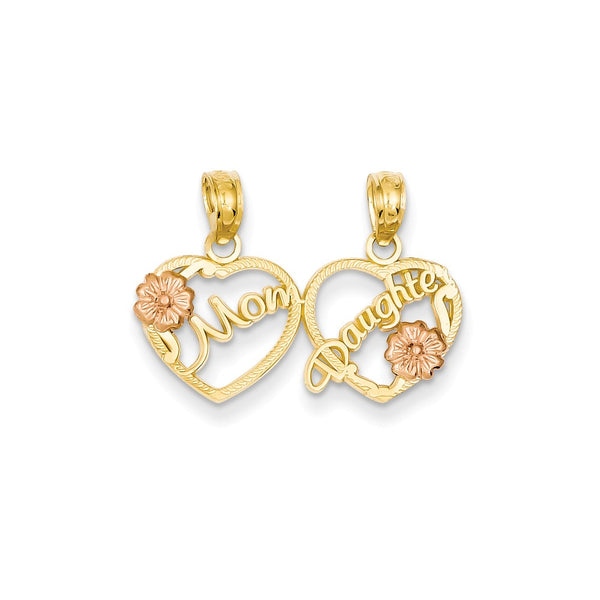 Polished,14K Two-Tone,Textured,Heart,Two Piece,2-Piece Break Apart