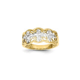 14k Yellow Gold and Rhodium Diamond-cut Wave Ring