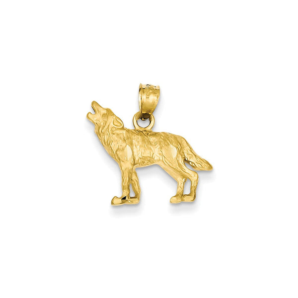 14K Yellow Gold  Diamond Cut Wolf Pendant