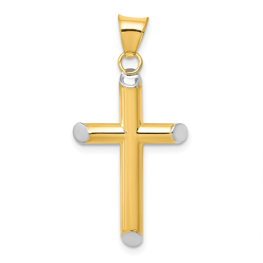 Polished,3-D,Hollow,14K Yellow Gold & Rhodium
