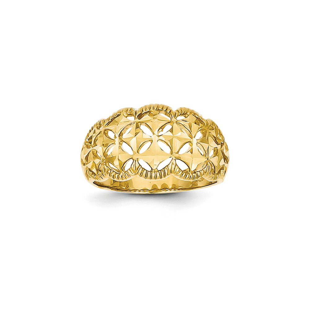14K Yellow Gold Diamond-cut Scalloped Edge Pattern Dome Ring