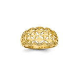 14K Yellow Gold Diamond-cut Scalloped Edge Pattern Dome Ring