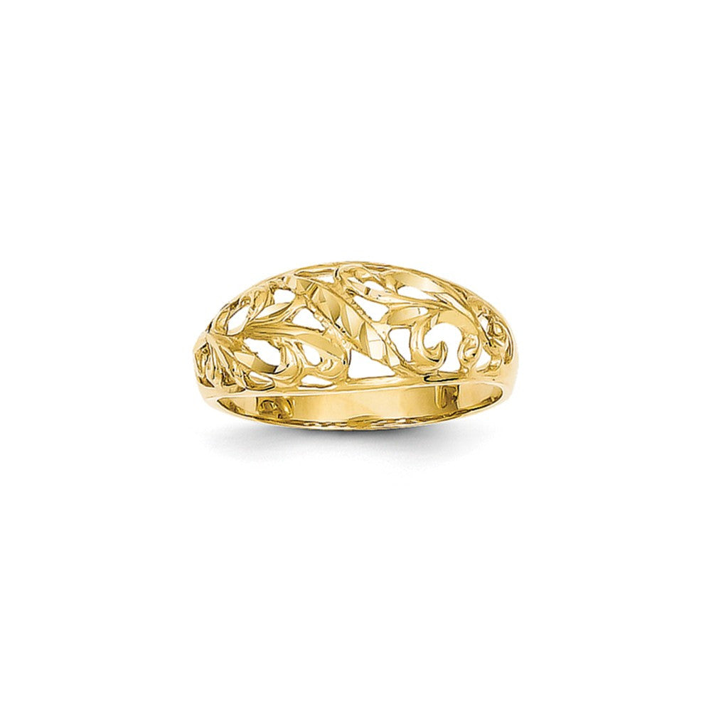 14K Yellow Gold Paisley Diamond-cut Design Dome Ring
