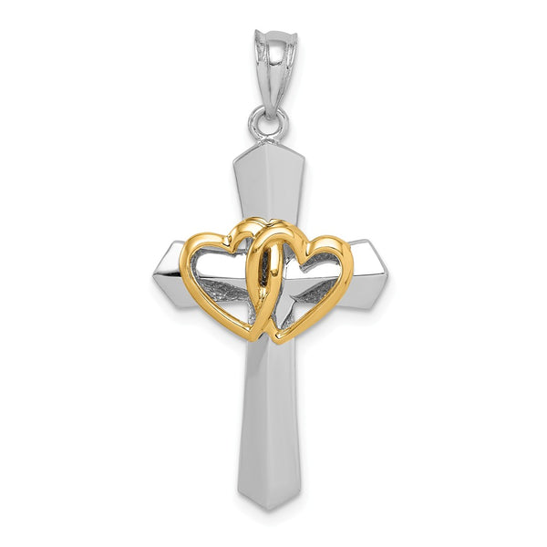 Solid,Polished,14K Two-Tone,Open Back,Cross