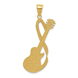 14K Yellow Gold Large Guitar With Strap Textured Pendant