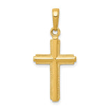 14K Yellow Gold Polished Cross With Stripped Border Pendant