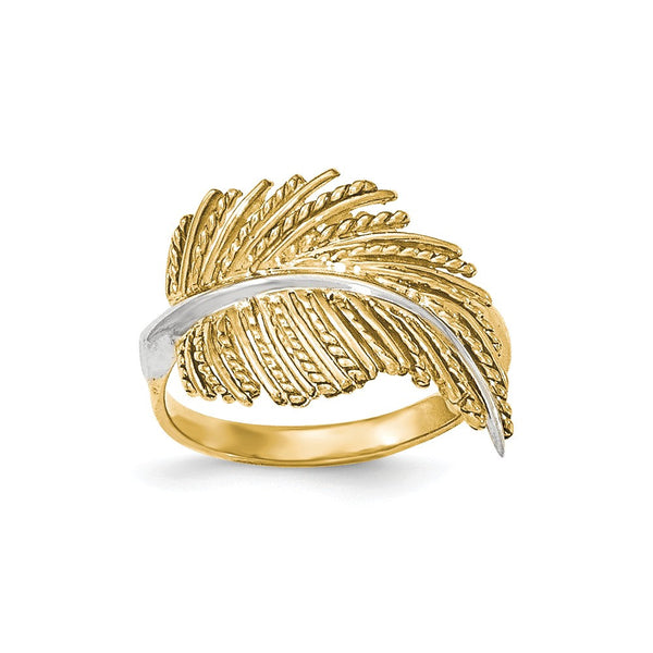 14k Yellow Gold & Rhodium-plated Feather Ring